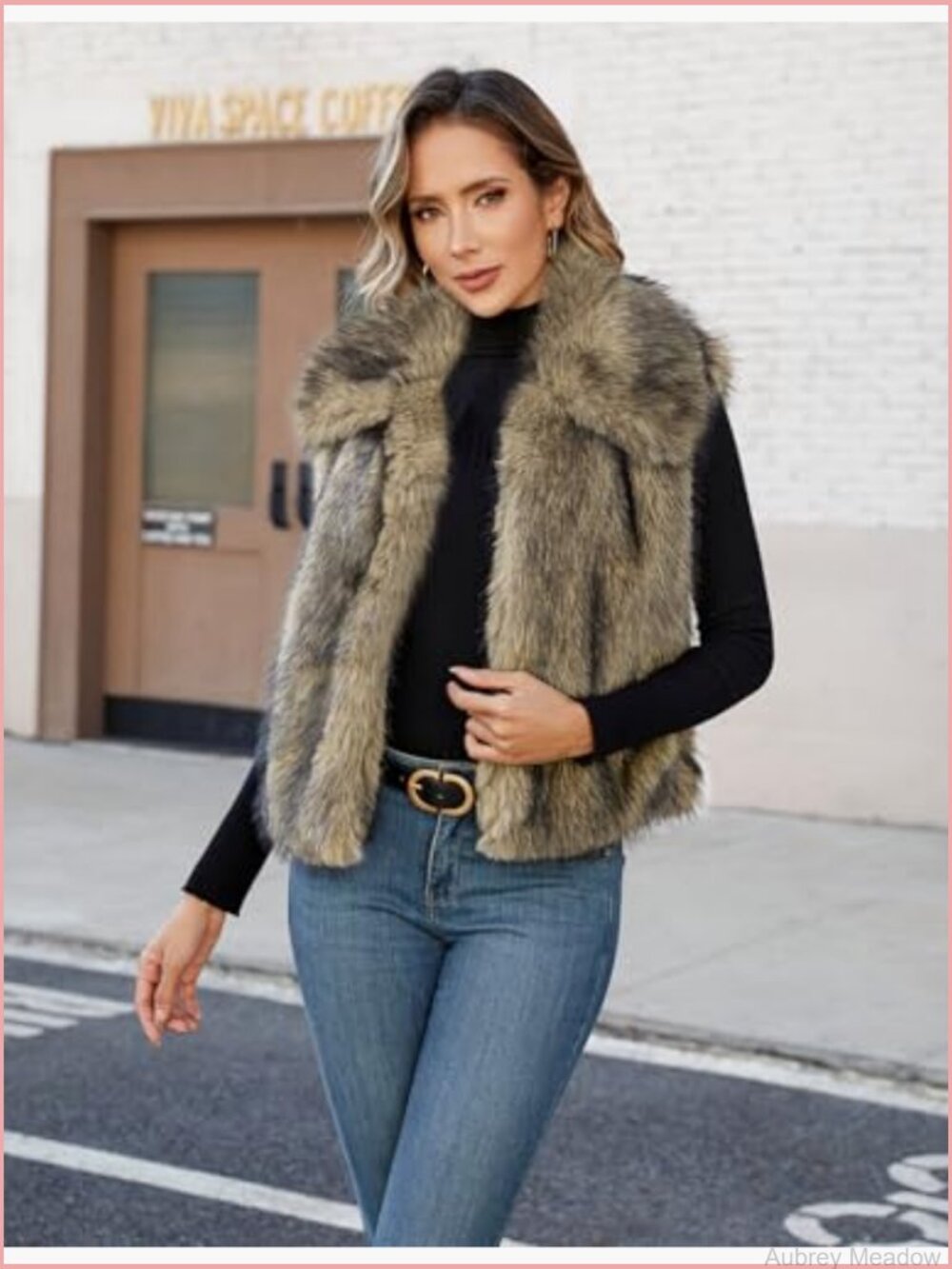 Faux Fur Vest Sleeveless Open Front Cardigan Cozy Jacket with Pockets - Picture 3 of 6